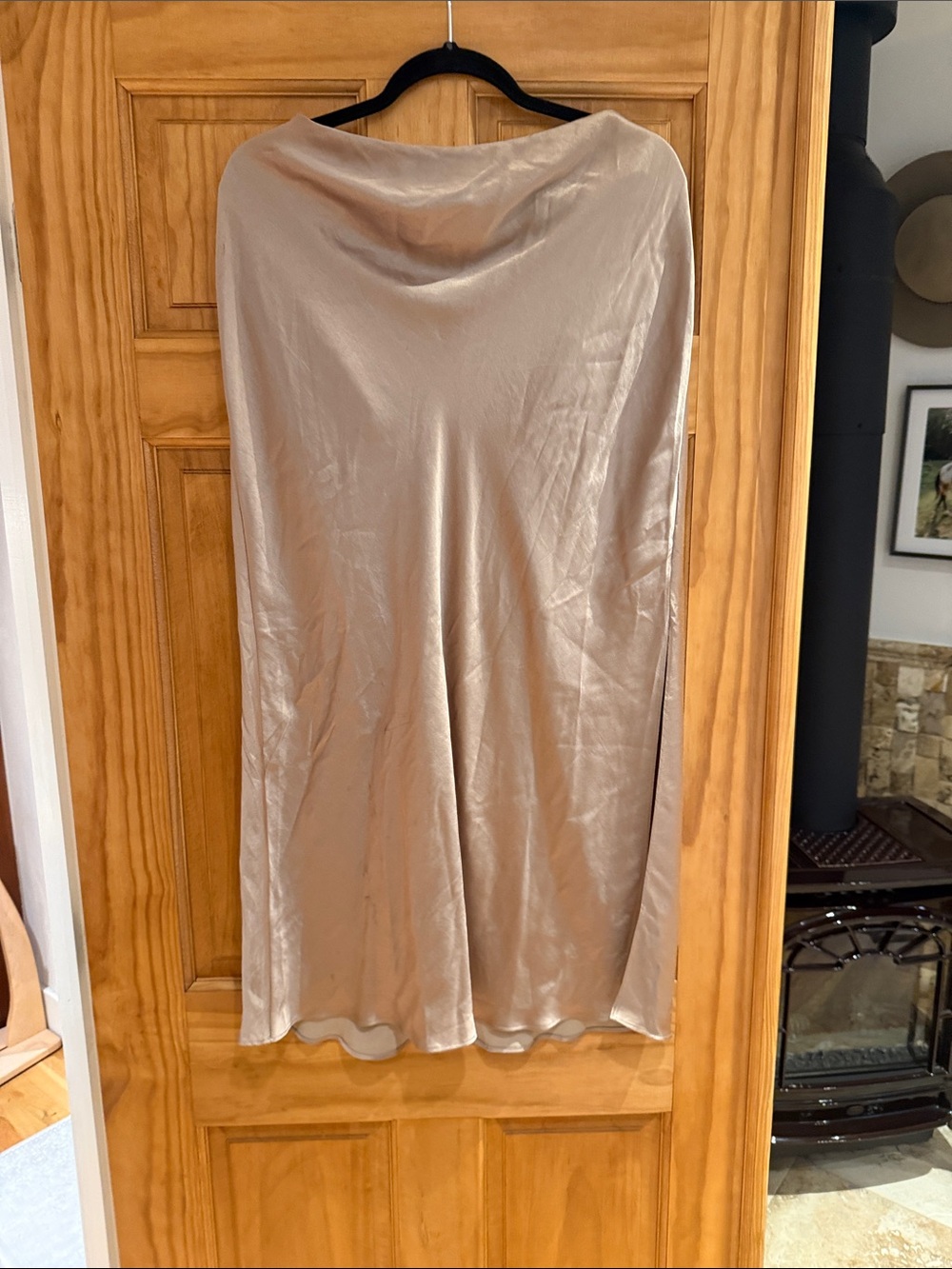 Madewell Taupe Satin A-Line Midi Skirt